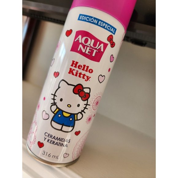 Hello Kitty Aqua Net Hair Spray CERAMIDAS Y KERATINA 316 Ml Special Edition NEW - Picture 2 of 6